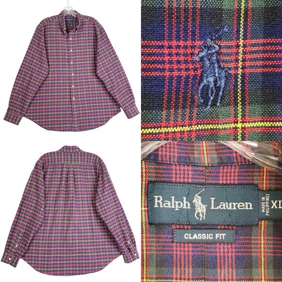 Polo Ralph Lauren Shirt Oxford Men's XL Multicolor Red Plaid LS Button Down - Picture 1 of 9
